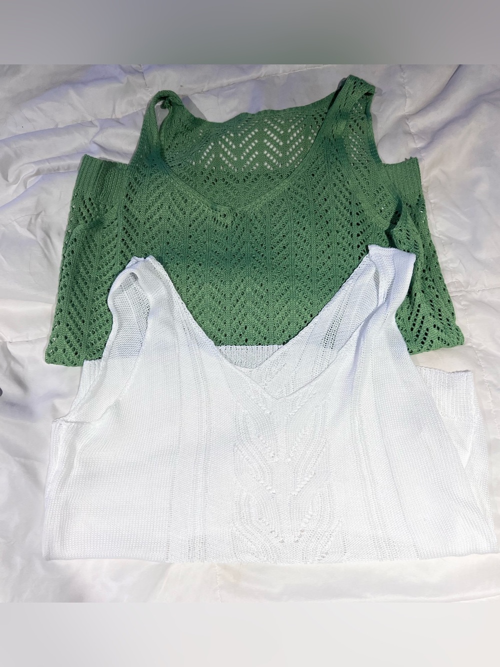 Set of 2 SHEIN Open-Knit Tank Sweaters - Green & White Size Large